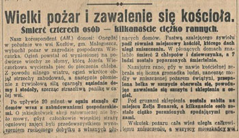 Pożar kościoła w Kozłowie - notatka prasowa